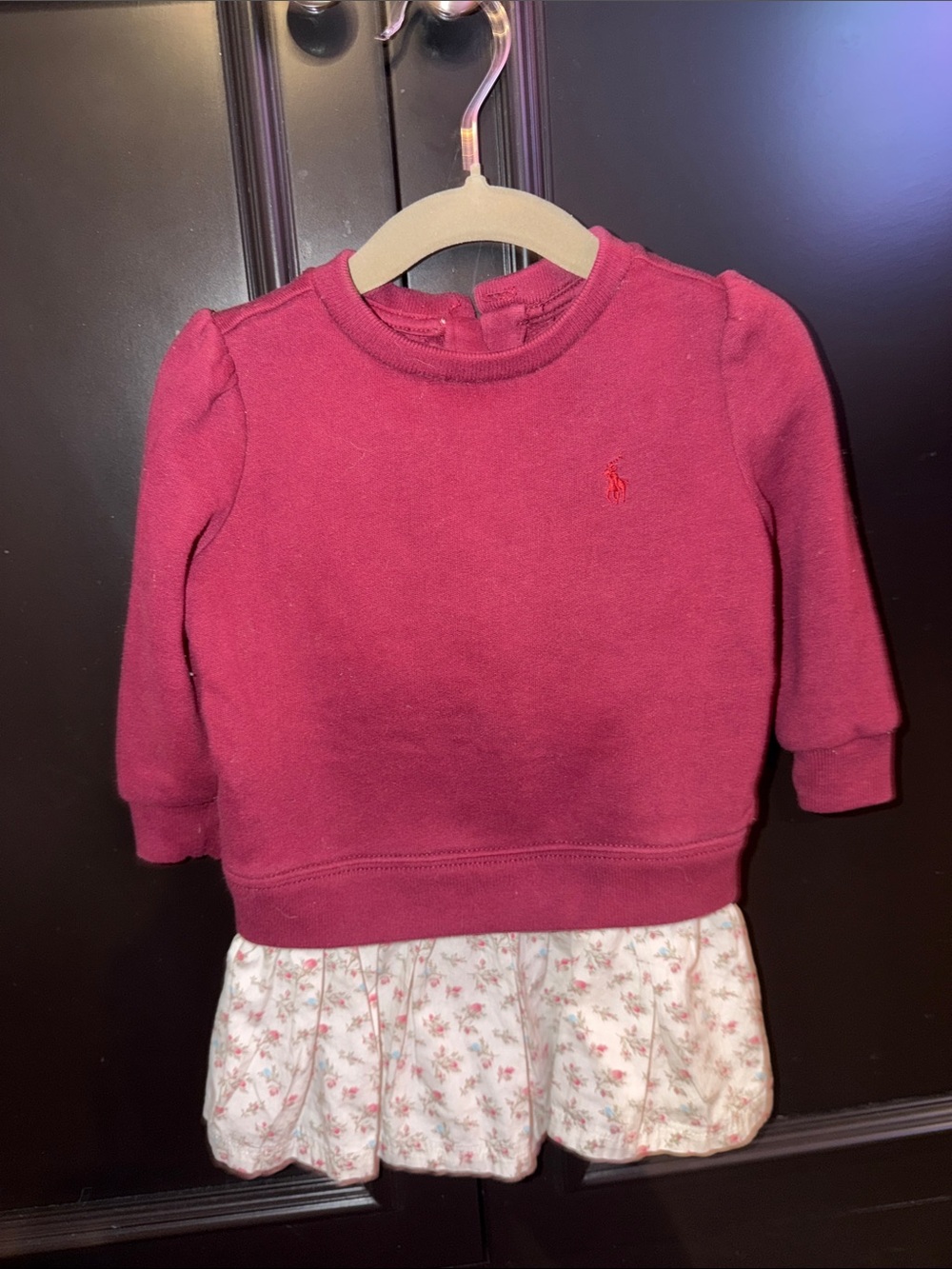 Ralph Lauren Girls' Raspberry Pullover Sweatshirt Dress with Floral Hem